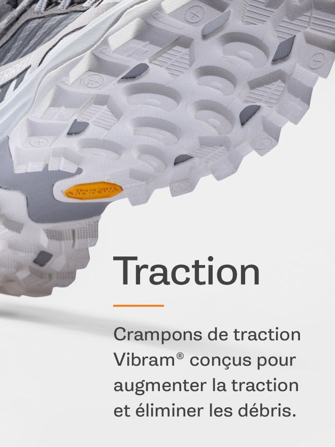 Traction. Crampons de traction Vibram® conçus pour augmenter la traction et éliminer les débris.