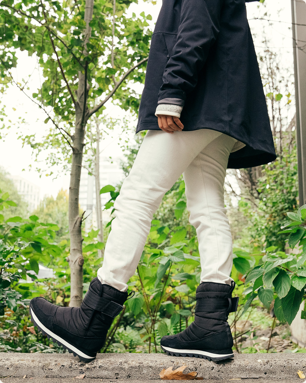 Person hiking in the wood.