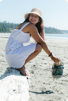 Someone wearing Merrell sandals.