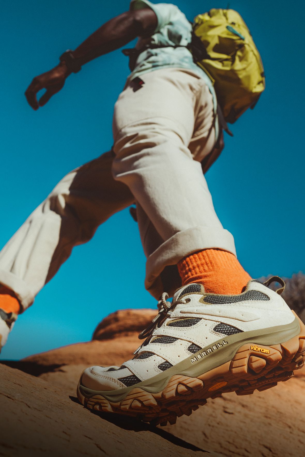 Closeup of a Merrell boot