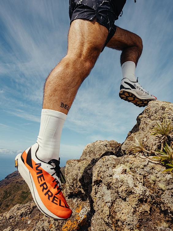 Someone wearing Merrell gears.