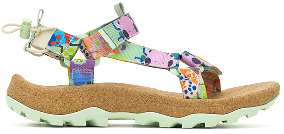 A colorful Merrell Speed Fusion Access Web Botanist sandal with straps.