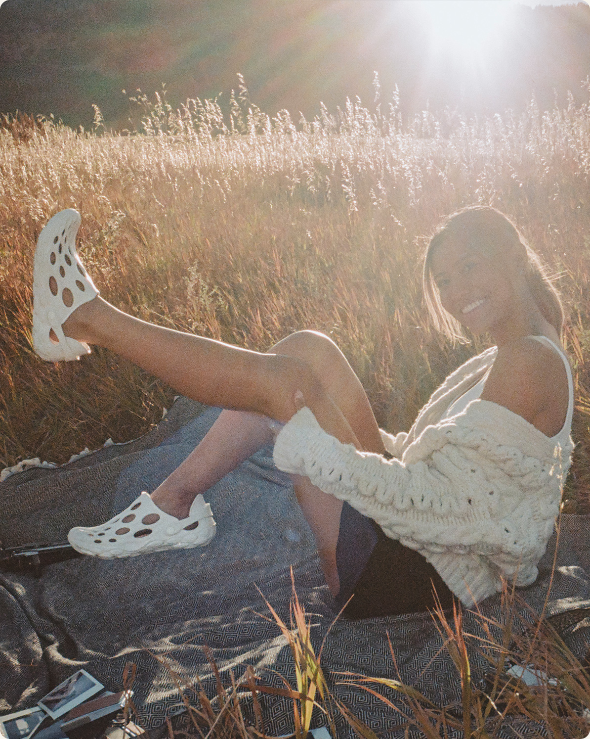 Someone sitting in Merrell Shoes.