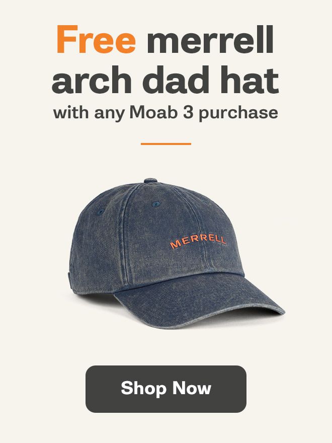 A blue hat with orange text.