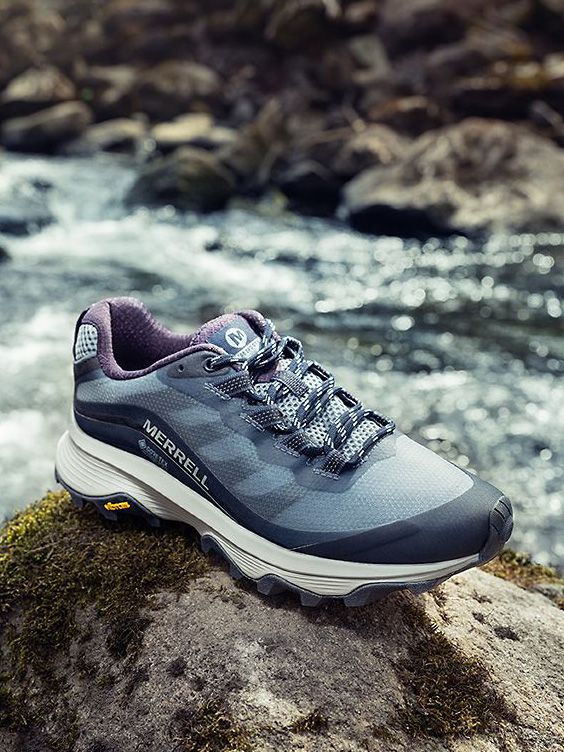 A Merrell Moab Speed shoe on a rock.