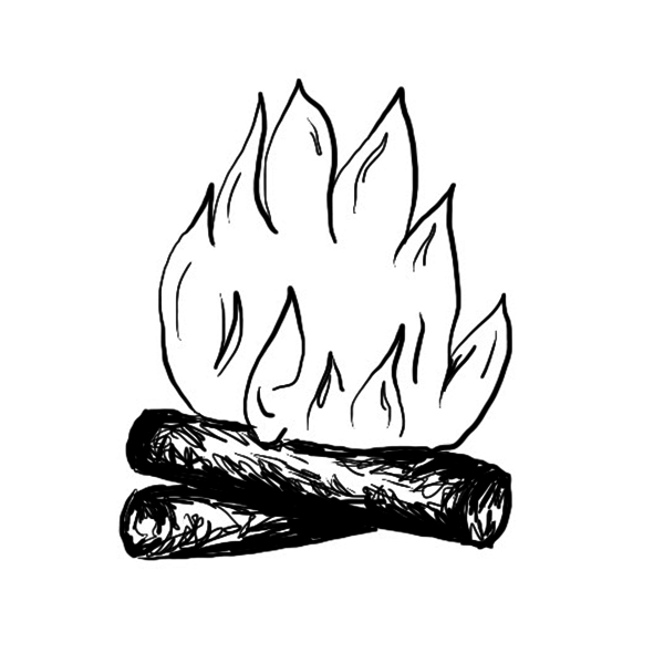 Line drawing of a campfire.