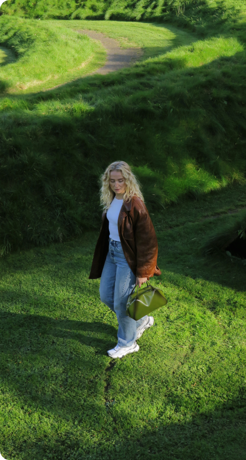A person wearing Merrell footwear