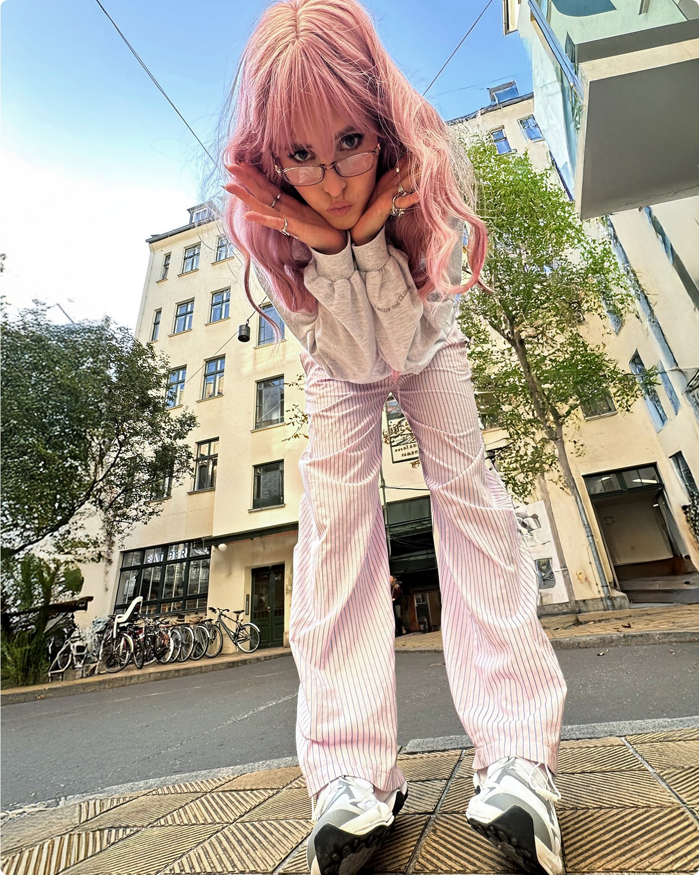 Marijke lifetsyle image wearing Merrell shoes in Berlin.