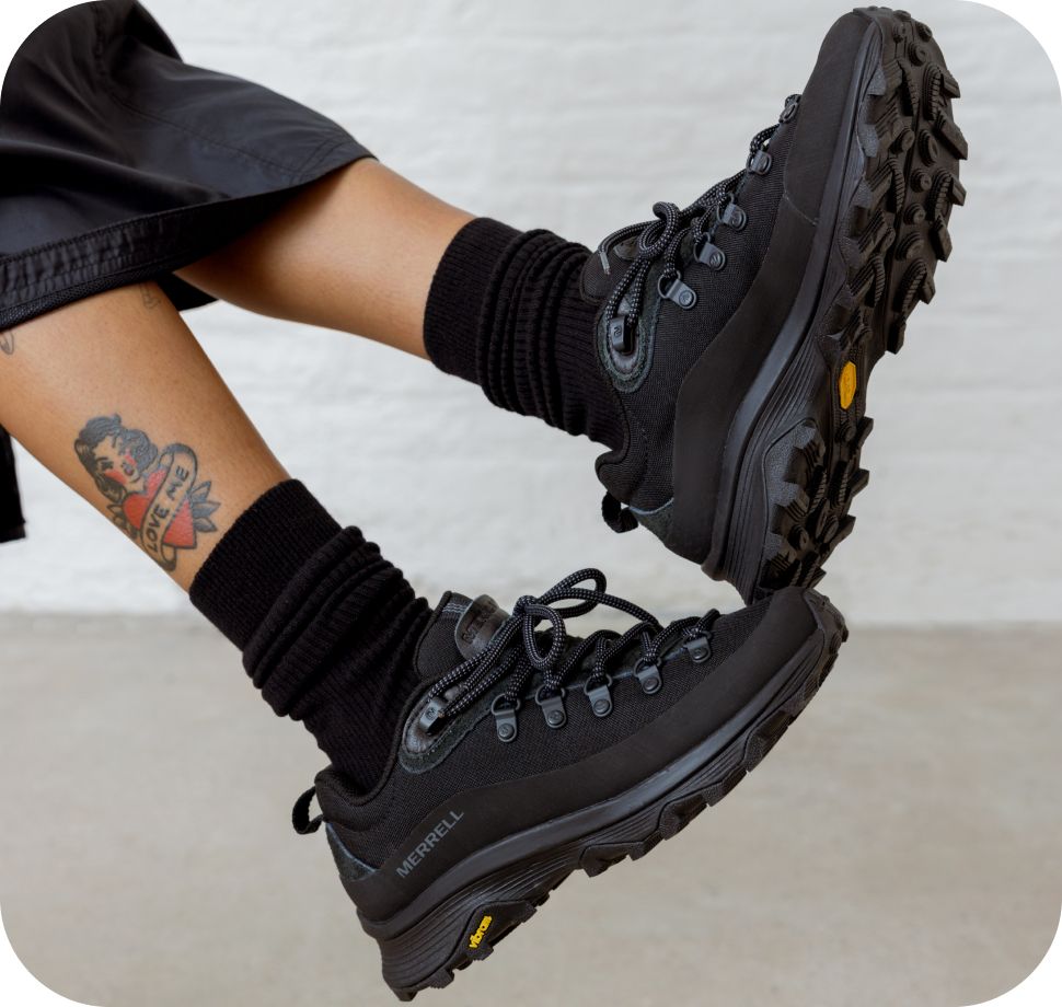 Close up of black shoes