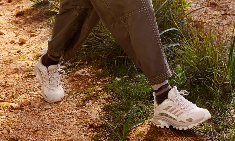 Closeup of merrell shoes