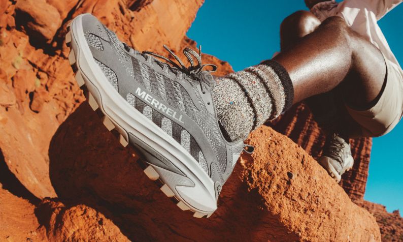 Closeup of merrell shoes