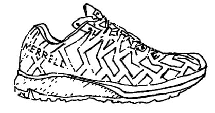 Black line drawing of a mid-ankle trail shoe.