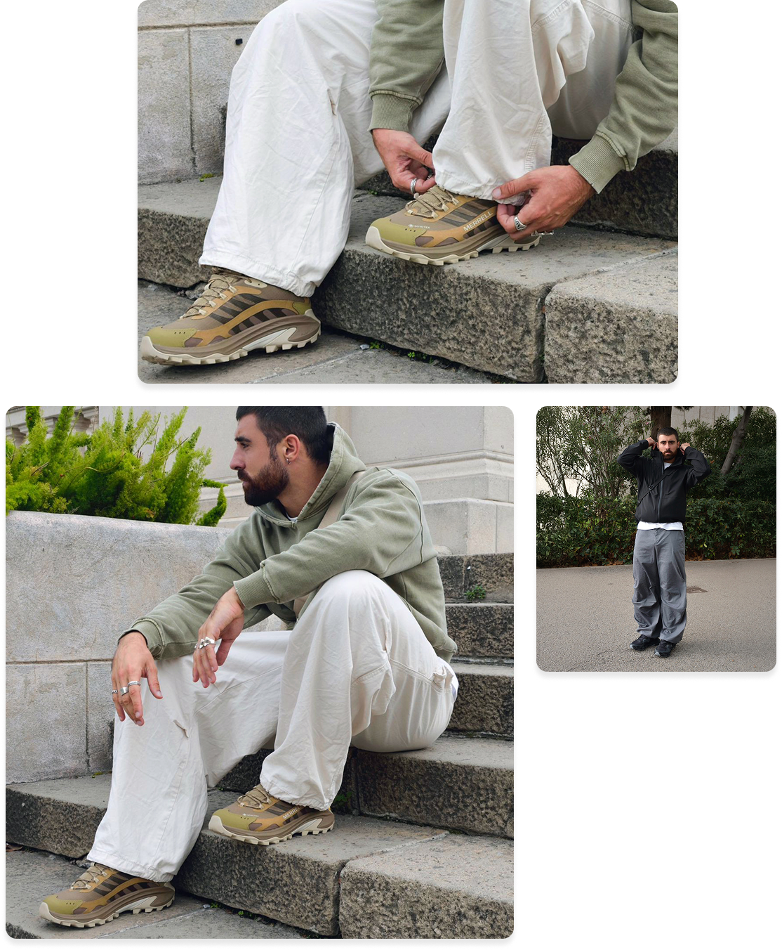 Cristobal lifetsyle images wearing Merrell shoes in Barcelona.