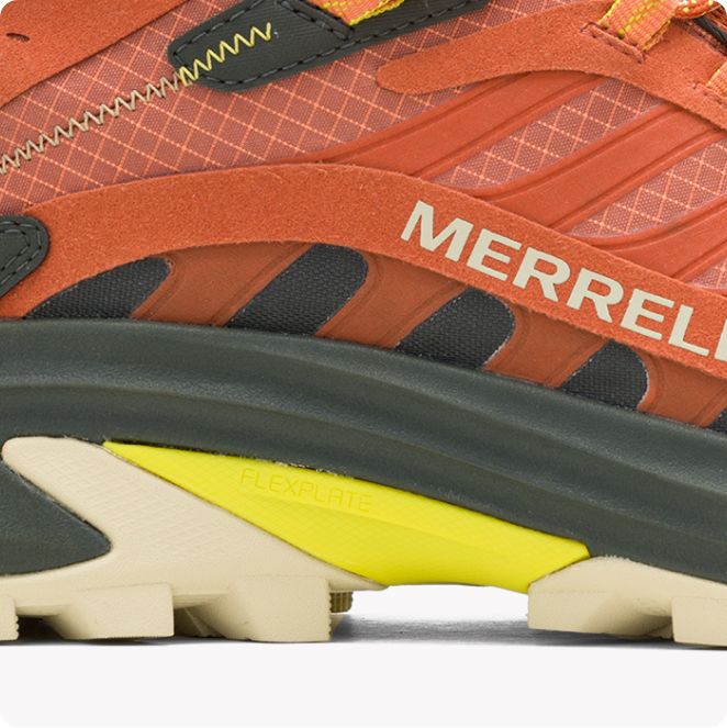 Close-up of a Merrell jungle mocs.