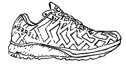 Black line drawing of a mid-ankle trail shoe.