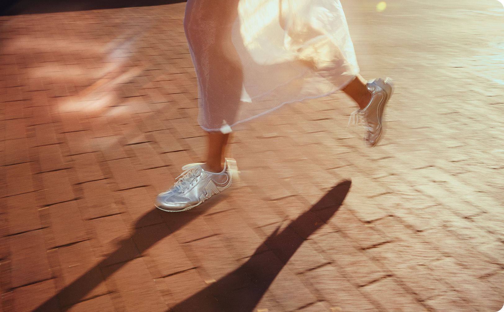 A closeup of Merrell relay shoes.