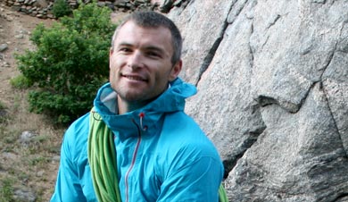 Jason Antin sits happily in front of the local crag.