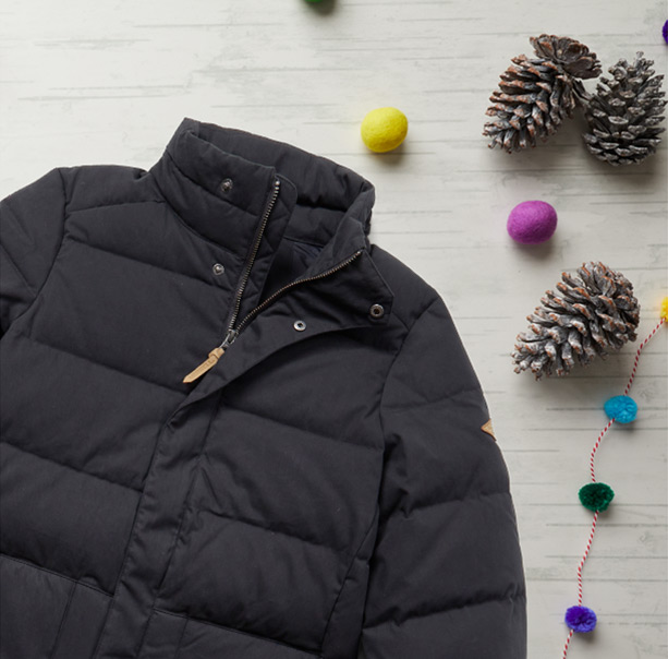 Winter apparel and holiday decor.