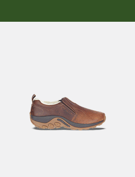 Side profile of many single Merrell shoes.