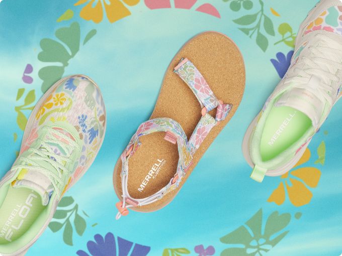 Flora Pack shoes on a flowery background.
