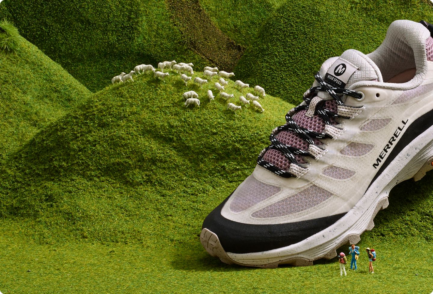 Cartoon landscape of a Merrell wonderland.