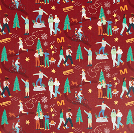 Animated gif of green wrapping paper hiding and showing 50% off sale text.