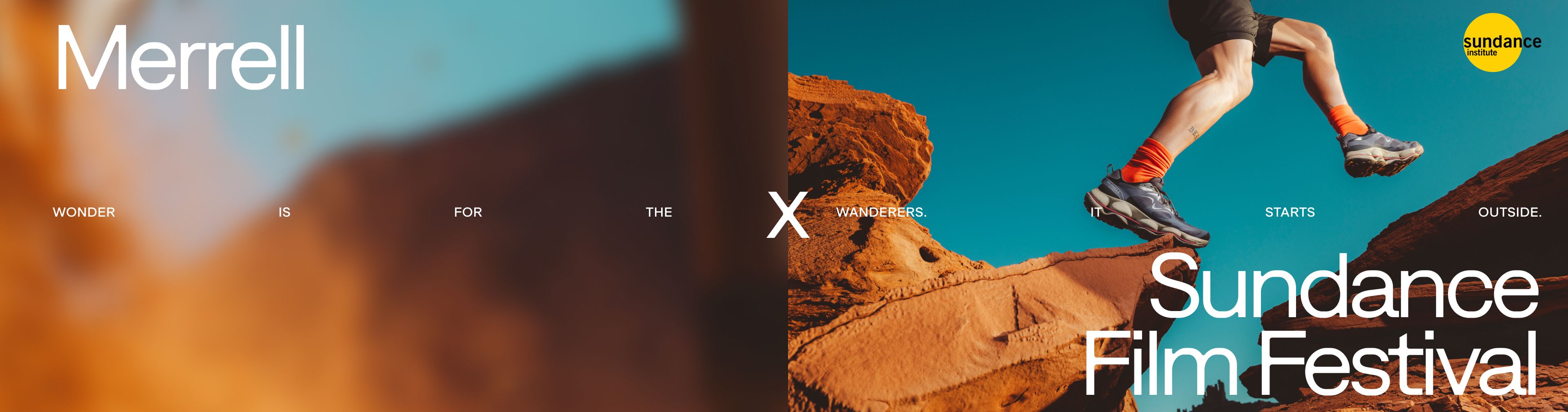 Jumping between orange rocks against a dark cyan sky.