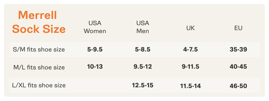 Kids sock size chart.