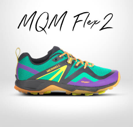 Green, purple, yellow MQM Flex 2 with orange laces.