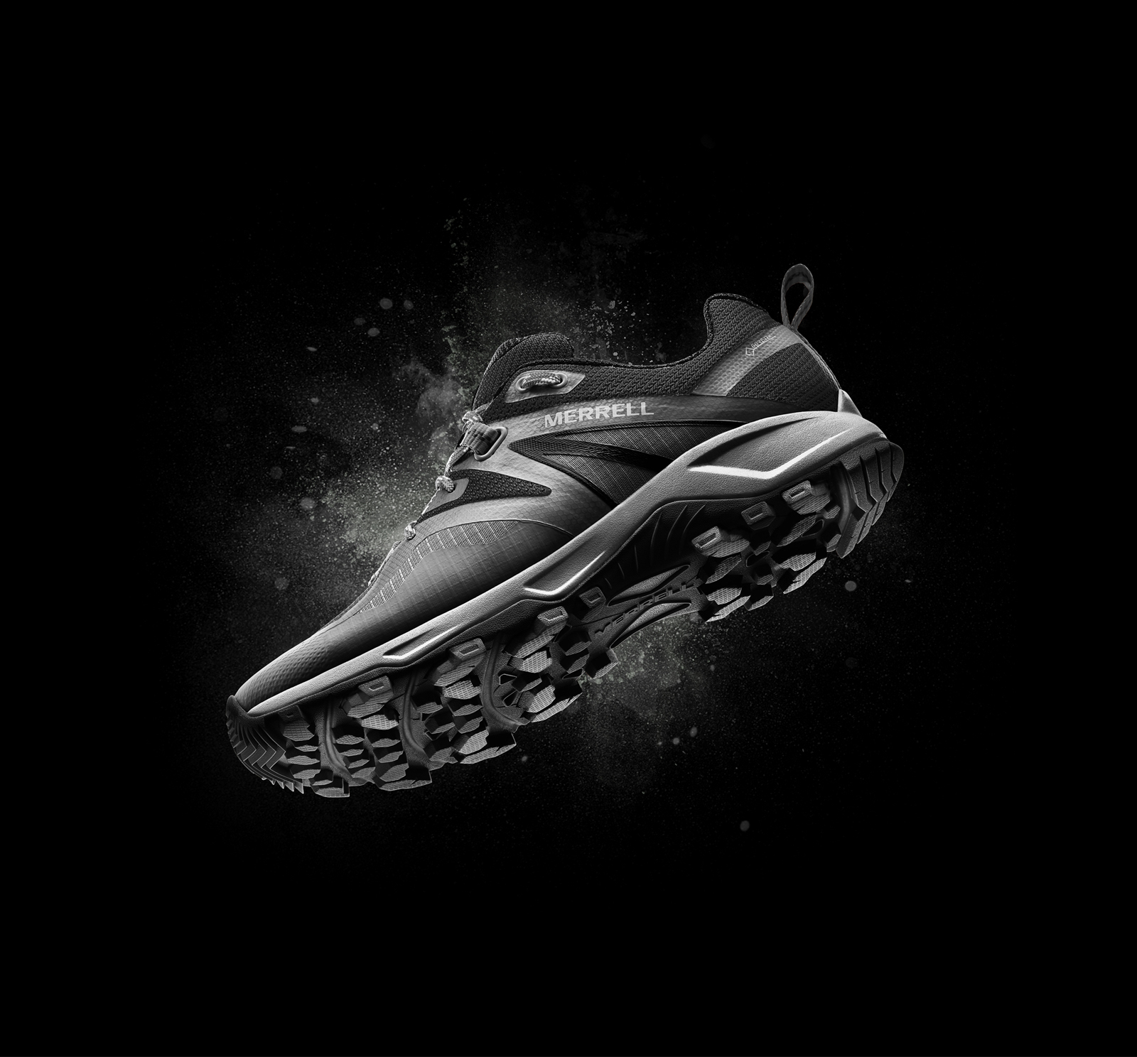Merrell MQM Shoe floating against a black background
