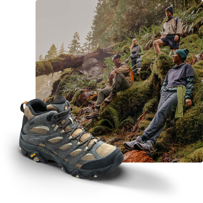 Person running a hiking trail in a pair of Moab 3 mid-wp's.