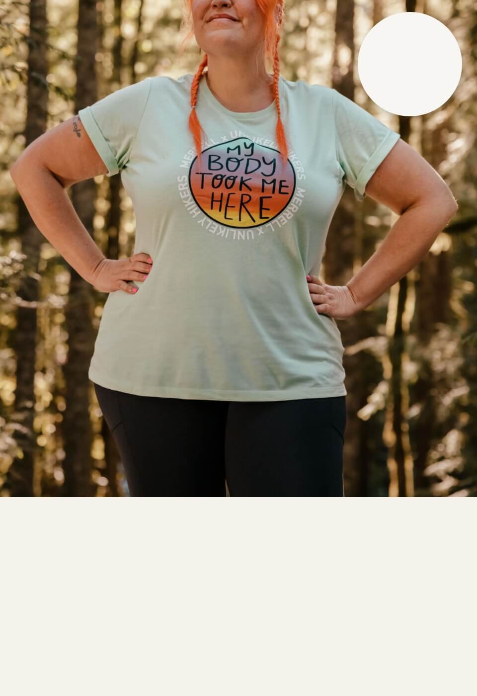 person standing with hands on hips with euphoric expression