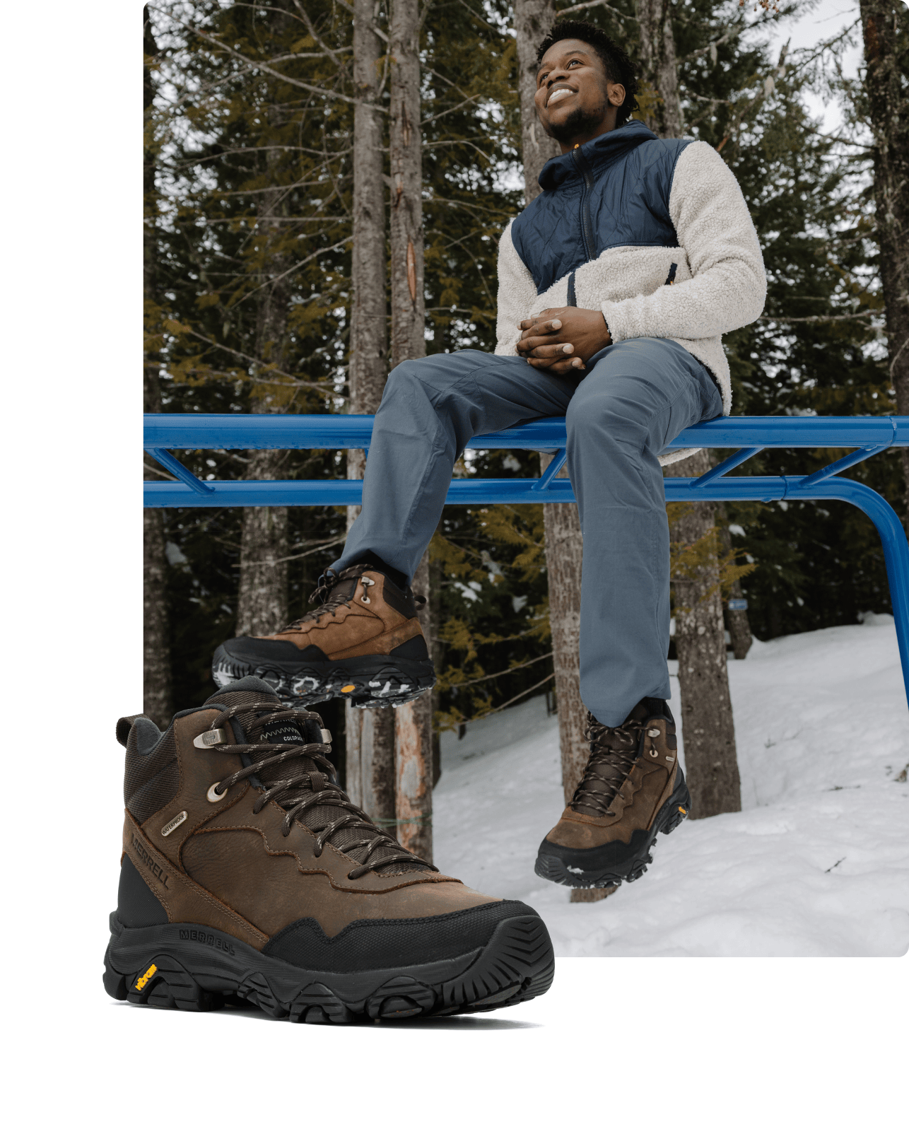 Person running a hiking trail in a pair of Antora 3 boots.