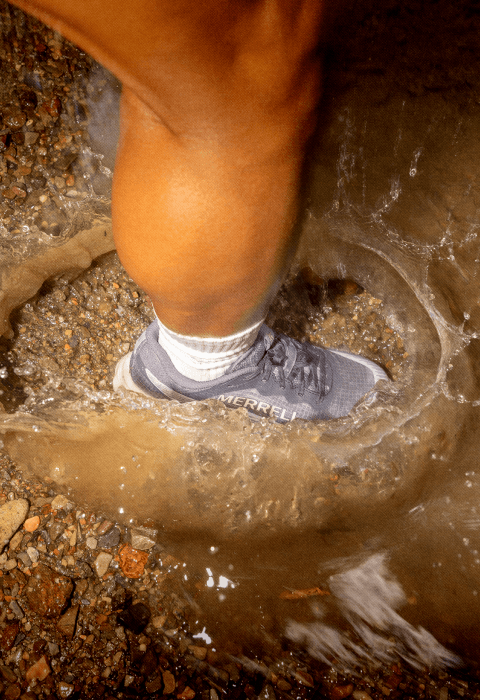 Running through puddles.
