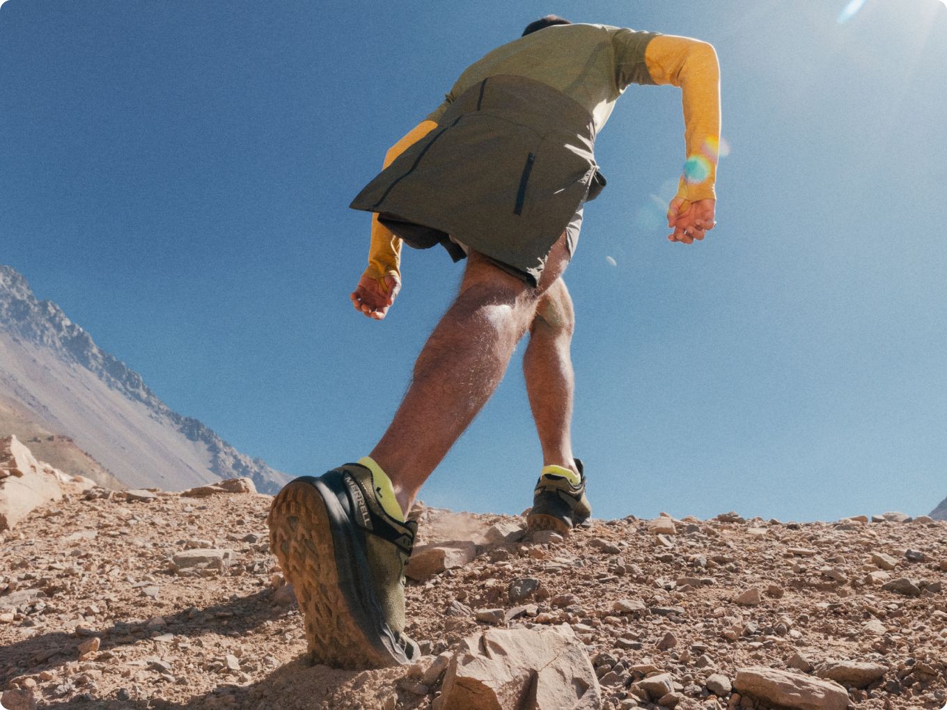 Hiking up
              a mountain.