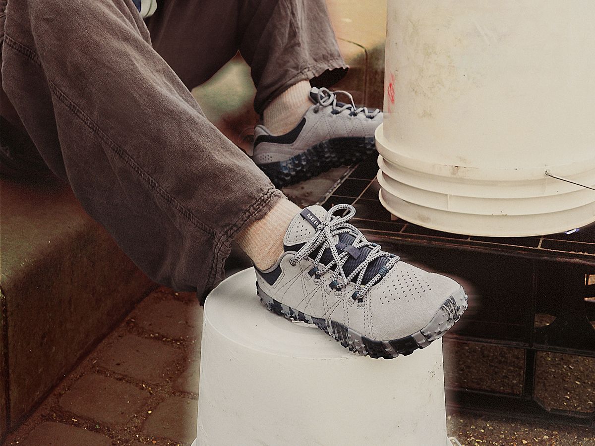 Person relaxing with feet up in Merrell Wrapt shoes