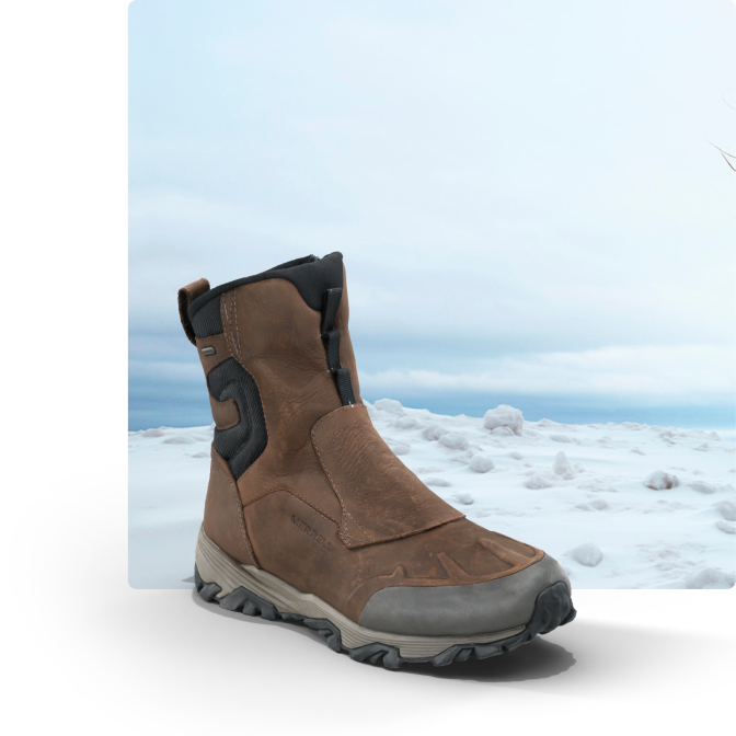 Boot in an icy landscape.