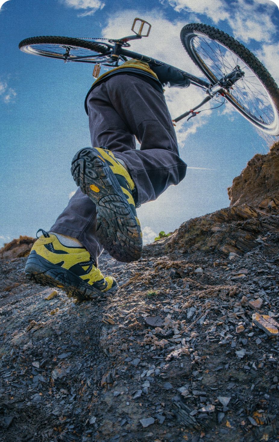Climber wearing Merrell x Gramicci Moab shoes
