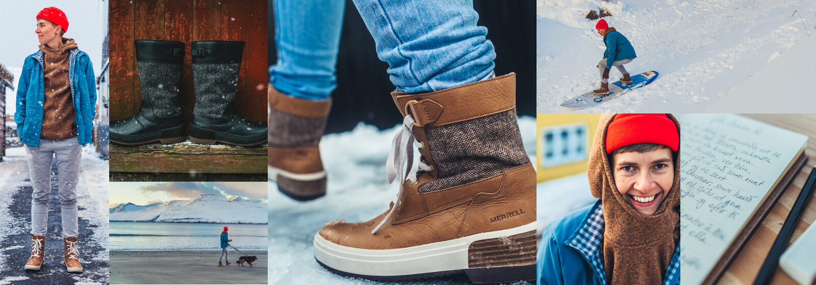 A collage of outdoor scenes with people wearing Haven footwear.