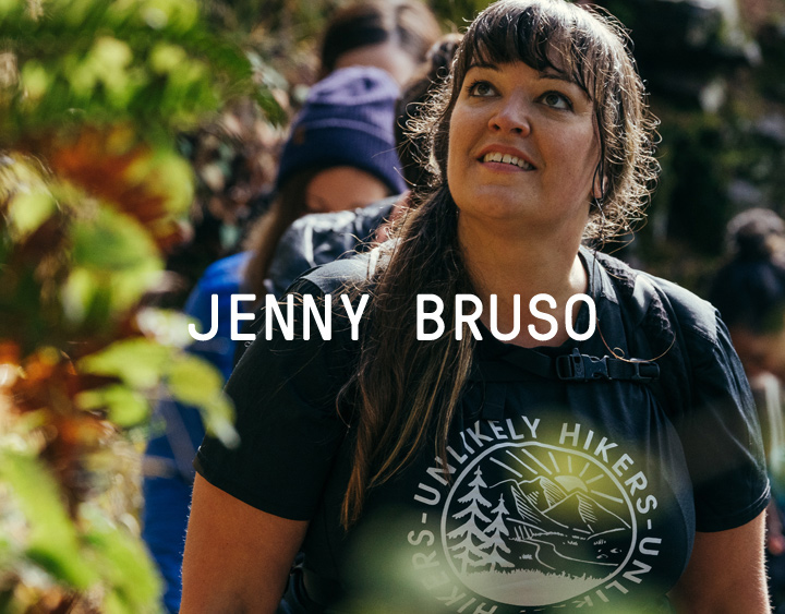 Jenny Bruso leading a line of hikers.
