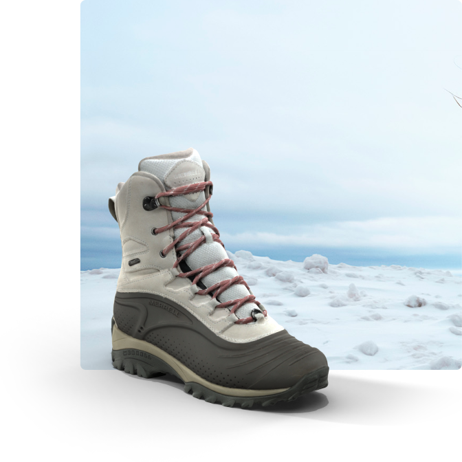 Boot in an icy landscape.